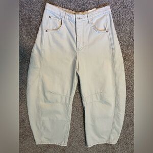 Free People White Barrel Jeans